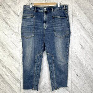 Pilcro Anthropologie Jeans The Wanderer Relaxed Blue Denim Size 33 Raw Hem Ankle